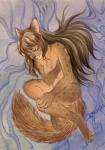 anthro eyes_closed female nude solo tail nekoart felid mammal 2010 traditional_media_(artwork)