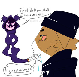 anthro bloodshot_eyes bodily_fluids cheek_tuft clothed clothing drooling drugs duo evil_face evil_grin evil_look eyelashes facial_tuft female female_anthro floppy_ears funny_face grin humor jewelry looking_at_another marijuana necklace pupils red_eyes saliva saliva_string smile smoke smoking smoking_marijuana speech_bubble teeth text tuft yellow_pupils toastedeh epic_games fortnite meow_skulls raven_team_leader domestic_cat felid feline felis mammal english_text meme