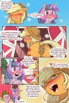 2:3 anal anal_masturbation anal_penetration anus applejack_(mlp) aroused blonde_hair blue_hair blush bodily_fluids breath buttplug casual_nudity clothing cold-blooded-twilight comic cutie_mark dialogue dragon english_text equid equine female feral freckles friendship_is_magic fur genitals green_eyes hair hasbro hat headgear headwear hi_res horn mammal masturbation multicolored_hair my_little_pony mythological_creature mythological_equine mythological_scalie mythology nude open_mouth orange_body orange_eyes orange_fur outside penetration pink_hair plug_(sex_toy) purple_body purple_eyes purple_fur purple_hair purple_scales pussy rear_view scales scalie sex_toy spike_(mlp) sweat tail teeth text tongue twilight_sparkle_(mlp) unicorn yellow_tail