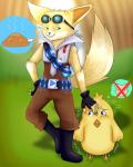 clothing duo fur hungry yellow_body yellow_fur damian5320 hi-rez_studios paladins_(game) pip_(paladins) canid canine chick fennec_fox fox mammal true_fox 4:5 absurd_res hi_res