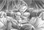 abs balls genitals humanoid_genitalia humanoid_penis looking_at_viewer male mostly_nude muscular muscular_male necktie necktie_only pecs penis sitting solo furryrevolution donkey_kong_(series) nintendo donkey_kong_(character) ape haplorhine mammal primate hi_res monochrome