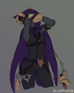 anthro belt black_body black_fur breasts cape clothed clothing dagger female fur hands_above_head hood melee_weapon ranged_weapon shuriken small_breasts solo teeth weapon white_eyes sealer4258 warhammer_(franchise) warhammer_fantasy tueetch_ambersnout mammal murid murine rat rodent skaven
