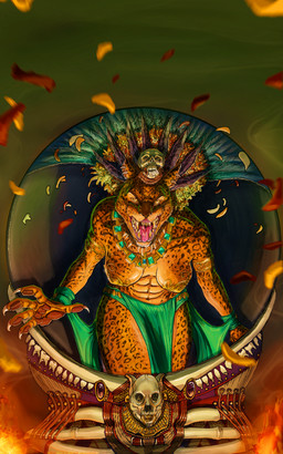 abs anthro armband armlet bone book bottomwear breasts claws clothing confetti emerald_(gem) feathers female fur gem headdress jewelry loincloth markings necklace nipplecaps skull snarling solo spots spotted_body spotted_fur tongue sickjoe snekguy felid human jaguar mammal pantherine absurd_res cover hi_res