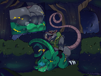 anal anal_penetration anthro anthro_on_anthro anthro_penetrated anthro_penetrating anthro_penetrating_anthro arched_back arm_pull ass_up backsack balls balls_touching big_balls big_butt big_claws blue_eyes blue_hair blush bodily_fluids breath bubble_butt buckteeth butt claws clothing cutaway detailed_background dominant dominant_male duo eyebrows eyewear fangs feet fingerless_gloves from_behind_position fur genitals gloves goggles grass green_body green_fur grey_body grey_fur hair handwear intraspecies looking_pleasured male male/male male_penetrated male_penetrating male_penetrating_male motion_lines night nude open_mouth open_smile penetration plant prison_guard_position sex sharp_teeth smile submissive submissive_male sweat teeth thick_eyebrows thick_thighs toes tongue tongue_out tree had0u league_of_legends riot_games tencent twitch_(lol) mammal murid murine rat rodent 2022 hi_res