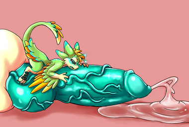 animal_genitalia animal_penis antennae_(anatomy) anthro big_penis bodily_fluids canine_genitalia canine_penis dark_sclera excessive_genital_fluids excessive_precum feathered_arms feathered_tail feathers genital_fluids genitals huge_penis hyper hyper_genitalia hyper_penis male overstimulation overwhelmed penis precum small_but_hung solo tail tears vein veiny_penis mango_margs mango_(mango_margs) alien avali hi_res
