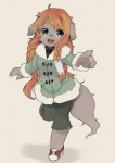 anthro blue_eyes brown_body brown_fur clothing female fur hair kemono long_hair open_mouth red_hair solo havemoon canid canine canis domestic_dog mammal