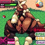 all_fours anthro anus_peek big_butt black_clothing black_leotard black_sclera bottom_heavy brown_body brown_fur butt camel_toe clothing eyelashes female fur grass leotard looking_at_viewer looking_back looking_back_at_viewer open_mouth plant pokeball presenting presenting_hindquarters rear_view red_eyes red_nose scut_tail short_tail solo tail tan_body tan_fur text thick_thighs wide_hips kaidart_abyssal nintendo pokemon generation_6_pokemon mega_evolution mega_lopunny pokemon_(species) 1:1 digital_media_(artwork) pixel_(artwork)