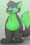 ambiguous_gender anthro belly big_belly fur hair looking_at_viewer lying male nude on_front overweight overweight_male simple_background slightly_chubby smile solo standing tail foxball canid canine fox mammal digital_media_(artwork) hi_res