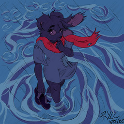 anthro clothing female footwear mary_janes perspective purple_eyes raining scarf shoes solo water window lazy_ruby jestal_orccio_(dynamitegrizzly) lagomorph leporid mammal rabbit 1:1 restricted_palette