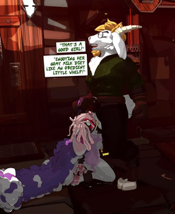 anthro anthro_penetrated bdsm blonde_hair blush bodily_fluids bondage bound breasts clothed clothed_male clothing cuff_(restraint) cum cum_from_mouth cum_in_mouth cum_inside deep_throat dominant dominant_male dungeon duo ear_pull fellatio female female_penetrated floppy_ears fluffy fluffy_tail fur gag genital_fluids good_girl grey_body grey_fur hair handcuffs hands_behind_back horn kneeling legcuff long_tail male male/female male_penetrating male_penetrating_female markings metal_cuffs nipple_piercing nipples nude nude_female oral oral_penetration penetration penile penile_penetration penis_in_mouth piercing pink_hair pink_nipples pink_nose questionable_consent restraints ring_gag sex size_difference small_breasts spots spotted_body spotted_fur submissive submissive_female tail tail_motion tailwag teeth white_body white_fur yvem fay_(yvem) summer_(summerlong) bovid canid canine canis caprine domestic_dog goat mammal 3d_(artwork) 3d_animation animated digital_media_(artwork) loop no_sound short_playtime video