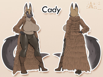 anthro big_breasts big_butt boots bottomwear breasts brown_body brown_clothing brown_eyes brown_fur butt cheek_tuft clothed clothing coat ear_markings ears_up eyewear facial_tuft female fingers footwear front_view fur fur_coat furry_tail glasses grey_body grey_fur grey_tail hair hand_on_hip high_boots high_heeled_boots high_heels huge_breasts leather leather_bottomwear leather_clothing leather_pants long_ears long_tail narrowed_eyes outline pants pointy_ears pose rear_view sagging_breasts shoes side_boob simple_background smile snout solo standing sweater tail teeth text thick_thighs tired_eyes toned_thighs topwear tuft turtleneck white_outline wide_hips gamesfan cady_(gamesfan) canid canine canis coyote mammal 2026 artist_name colored digital_drawing_(artwork) digital_media_(artwork) full-length_portrait hi_res portrait shaded watermark