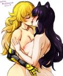 black_hair blonde_hair blush breasts duo eyes_closed female female/female french_kissing hair human_on_humanoid interspecies intimate kissing nipples nude pink_nipples prosthetic prosthetic_arm prosthetic_limb minacream rooster_teeth rwby blake_belladonna yang_xiao_long animal_humanoid cat_humanoid felid felid_humanoid feline feline_humanoid human humanoid mammal mammal_humanoid