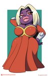 2023 absurd_res big_breasts breasts cleavage clothed clothing female generation_1_pokemon hand_behind_head hand_on_hip hi_res humanoid jynx lips nintendo not_furry omegasunburst pokemon pokemon_(species) solo thick_lips wide_hips