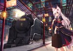 anthro biped briefcase clothed clothing duo female hair holding_briefcase holding_object low-angle_view male red_eyes steam_locomotive train train_conductor train_station vehicle white_hair konozawa animal_humanoid canid canid_humanoid canine canine_humanoid felid fox_humanoid humanoid mammal mammal_humanoid