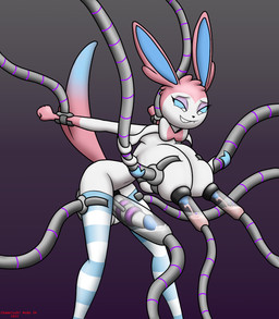 anthro bodily_fluids breast_milking breast_squeeze breasts clothing cute_fangs erection fangs flavored_milk genitals gynomorph humanoid_genitalia humanoid_penis intersex lactating lactating_strawberry_milk legwear machine milk milking_machine mismatched_genitalia mismatched_humanoid_penis mismatched_penis navel orgasm pattern_clothing pattern_legwear pattern_thigh_highs penile penis penis_milking robotic_tentacles solo squeezing strawberry_milk teeth thigh_highs chameloshi nintendo pokemon ribbons_(moron_ribbons) eeveelution generation_6_pokemon pokemon_(species) sylveon hi_res
