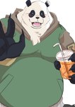 anthro belly big_belly black_body black_nose clothing hoodie humanoid_hands kemono male overweight overweight_male solo topwear white_body shirokumaou jujutsu_kaisen panda_(jujutsu_kaisen) bear giant_panda mammal 2022 hi_res