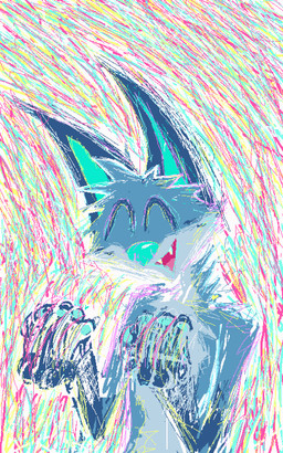^_^ abstract_background anthro blue_body blue_fur eyes_closed fangs fur happy male open_mouth open_smile smile solo teeth demensa emil_(demensa) canid canine canis coyote domestic_dog mammal 2023 5:8 absurd_res bust_portrait colorful_theme digital_media_(artwork) hi_res pixel_(artwork) portrait