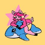 anthro cross-eyed female fur hair humping humping_toy inflatable looking_pleasured pink_body pink_fur pink_hair pool_toy simple_background solo starm4kers rose_(starm4kers) cetacean deer mammal marine whale tagme