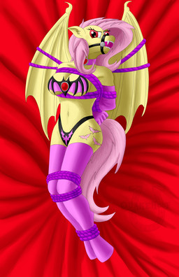 anthro anthrofied ball_gag bat_wings bdsm bondage bound breasts cleavage clothed clothing female footwear gag gagged gloves handwear legwear membrane_(anatomy) membranous_wings restraints rope rope_bondage socks solo stockings submissive submissive_female underwear wings quakehoof friendship_is_magic hasbro my_little_pony flutterbat_(mlp) fluttershy_(mlp) bat_pony equid hybrid mammal vampire 2015 hi_res story story_in_description