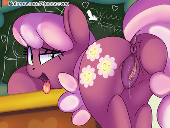 ahegao animal_genitalia animal_vulva anus bedroom_eyes bodily_fluids butt chalkboard classroom clitoral_winking clitoris cutie_mark desk dock_(anatomy) dripping equine_genitalia equine_vulva eyebrows eyelashes female feral furniture genital_fluids genitals green_eyes hair half-closed_eyes hand_on_butt heart_symbol hooves information_board inside looking_at_viewer looking_back looking_pleasured mature_female mature_feral narrowed_eyes open_mouth open_smile patreon_logo pink_hair pose presenting presenting_hindquarters presenting_vulva puffy_anus raised_tail rear_view school seductive smile solo table tail teacher text tongue tongue_out vaginal_fluids vulva atmosseven friendship_is_magic hasbro my_little_pony patreon cheerilee_(mlp) earth_pony equid equine horse mammal pony 2018 4:3 hi_res url