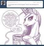 ask_blog ask_princess_molestia crown cutlery dessert dialogue english_text equid equine fan_character female feral food friendship_is_magic hair hasbro headgear horn horse ice_cream john_joseco kitchen_utensils long_hair mammal monochrome my_little_pony pony princess_celestia_(mlp) princess_molestia simple_background solo spoon text tiara tools tumblr white_background