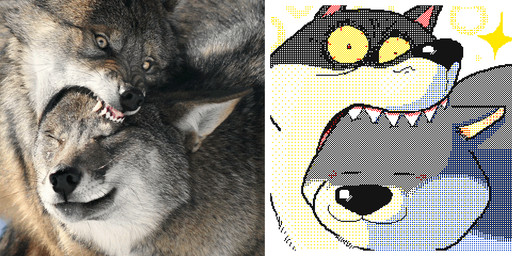 bite bloodshot_eyes comparison ears_down ears_up eyes_closed feral fur grey_body grey_ears grey_fur gums open_mouth pink_inner_ear pink_tongue pivoted_ears reference_inset sharp_teeth teeth tongue keke_(artist) canid canine canis eurasian_wolf mammal wolf 2022 animated frame_by_frame reference_image signature