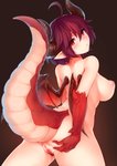 2018 animal_humanoid blush bodily_fluids breasts butt dragon dragon_humanoid female genital_fluids genitals grea_(shingeki_no_bahamut) hair hand_on_butt hi_res horn humanoid humanoid_pointy_ears looking_at_viewer looking_back medium_breasts membrane_(anatomy) membranous_wings mythological_creature mythological_scalie mythology nipples nude presenting presenting_hindquarters presenting_pussy pubes pussy raised_tail rear_view red_body red_eyes red_scales ricegnat scales scalie shingeki_no_bahamut short_hair simple_background solo tail thick_tail vaginal_fluids white_body white_skin wings