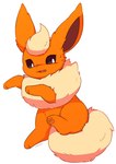 3_toes ambiguous_gender black_eyes bodily_fluids brown_pawpads chest_tuft cute_fangs ears_up fangs feet fluffy fluffy_ears fluffy_tail fur open_mouth orange_body orange_fur pawpads snout solo sweat tail teeth toes tuft inukami_hikari nintendo pokemon eeveelution flareon generation_1_pokemon pokemon_(species) hi_res