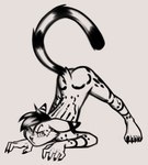 angry anthro ass_up cheek_tuft ears_back facial_tuft half-closed_eyes jack-o'_pose male narrowed_eyes nude pivoted_ears pose raised_tail solo tail tuft raddanart riley_(raddenart) felid feline mammal serval greyscale monochrome nonbinary_(lore)