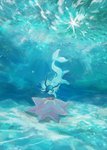 2020 ambiguous_gender blue_body blue_skin blue_theme bubble caustics detailed_background duo eeveelution eye_contact feral fin generation_1_pokemon light looking_at_another mammal nintendo nude outside pokemon pokemon_(species) starmie sunlight swimming tail tail_fin underwater vaporeon water yura_inaho