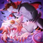 anthro candy cape clothing costume dessert duo ear_piercing food halloween_costume holidays lacroix legwear male male/male piercing thigh_highs vampire_costume makoto-thunderstorm halloween carmo lagomorph leporid mammal murid murine rabbit rat rodent 1:1 hi_res