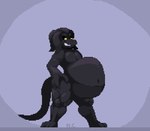 ambiguous_gender ambiguous_prey anthro belly big_belly evil_laugh evil_look hand_on_hip male male_pred navel sharp_teeth squirming tail teeth thick_thighs vore wide_hips yellow_eyes nephiclav kanida_(kanida) unknown_species shape_shifter 2024 animated short_playtime