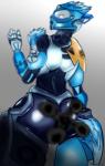 armor blue_eyes convenient_censorship female grey_background looking_at_viewer machine mask not_furry simple_background solo standing grakata733 bionicle lego gali humanoid robot robot_humanoid censored hi_res