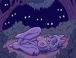 anthro being_watched big_breasts biped breasts covering covering_crotch disembodied_eyes eyes_closed female forest glowing glowing_eyes group looking_at_another night nipples nude outside plant public sleeping solo_focus tail tree flufdustbunny cinnamon_(flufdustbunny) lagomorph leporid mammal rabbit 2019 digital_media_(artwork)