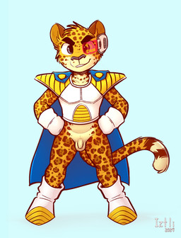 anthro armor balls biped bottomless bottomless_male briefs clothed clothing eyebrows flaccid foreskin fur genitals hands_on_hips humanoid_genitalia humanoid_penis male monotone_background penis saiyan_armor shota solo standing tail underwear unretracted_foreskin young young_anthro young_male iztli dragon_ball dragon_ball_z iztli_(iztli) felid jaguar mammal pantherine 2024 2025 hi_res