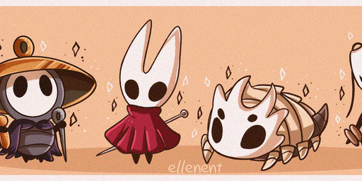 ambiguous_gender anthro chibi cloak clothing exoskeleton feral group headgear headwear hornet's_needle monotone_cloak multicolored_body multicolored_exoskeleton red_cloak red_clothing standing tan_body tan_exoskeleton white_head ellenent hollow_knight:_silksong hollow_knight_(franchise) team_cherry bell_beast hornet_(hollow_knight) shakra_(hollow_knight:_silksong) sherma_(hollow_knight:_silksong) arthropod insect 2025 female_(lore)