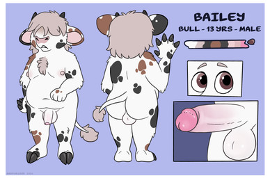 adolescent anthro balls big_balls border butt color_swatch erection flaccid foreskin genitals hair hair_over_eyes hooves humanoid_genitalia humanoid_penis male nipples nude penis slightly_chubby slightly_chubby_male small_but_hung solo stated_age stated_gender stated_species stated_young text white_border young young_but_hung badfurgood bovid bovine cattle mammal english_text hi_res model_sheet