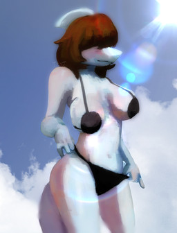 anthro big_breasts bikini bikini_pull biped black_bikini black_clothing black_swimwear blue_body blue_scales breasts brown_hair clothed clothed_anthro clothed_female clothing clothing_pull cloud day female fin fingers front_view hair hair_over_eyes humanoid_hands lens_flare light light_beam long_hair low-angle_view navel non-mammal_breasts non-mammal_navel outside pose scales seductive skimpy sky solo sunbeam sunlight swimwear swimwear_pull tail two-piece_swimsuit sharkidly betta_(sharkidly) aquatic fish shark 2024 absurd_res colored digital_media_(artwork) hi_res pinup portrait shaded three-quarter_portrait