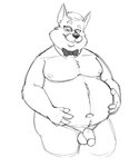 anthro belly big_belly bow_tie eyewear flaccid genitals glasses humanoid_genitalia humanoid_hands humanoid_penis male moobs navel nipples overweight overweight_male penis solo bravo canid canine fox mammal 2022 hi_res monochrome sketch