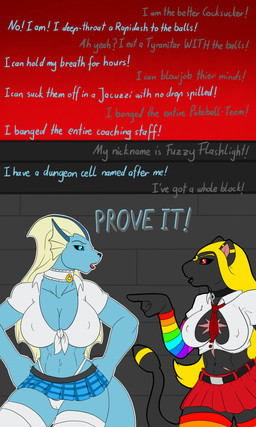 anthro argument big_breasts breasts camel_toe clothing collar dialogue duo female gesture hair hand_gesture nipple_outline panties pointing pointing_at_another tail text underwear spacemoth nintendo pokemon eve_(umbreon)_(januspeldragon) eve_(vaporeon)_(januspeldragon) eeveelution generation_1_pokemon generation_2_pokemon pokemon_(species) umbreon vaporeon 3:5 english_text hi_res