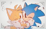 anthro clothing duo fur gloves handwear hug male one_eye_closed open_mouth recording wink young c52278 sega sonic_the_hedgehog_(series) miles_prower sonic_the_hedgehog canid canine eulipotyphlan fox hedgehog mammal 2021 hi_res