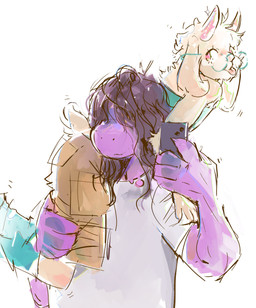 anthro black_hair blue_boots blue_clothing blue_footwear boots bottomwear butt claws clothing duo electronics eyelashes eyewear female finger_claws floppy_ears footwear fur glasses green_clothing green_eyewear green_glasses green_shirt green_topwear hair hair_over_eyes holding_another holding_object holding_phone horn looking_at_viewer male male/female motion_lines on_another's_shoulders phone pink_eyes pink_horn purple_body round_glasses scut_tail selfie shirt shoes short_tail shorts shoulderless_shirt snout sparkles tail tail_motion tailwag tan_bottomwear tan_clothing tan_shorts tongue tongue_out topwear white_body white_clothing white_fur white_hair white_shirt white_topwear sugashook deltarune undertale_(series) ralsei susie_(deltarune) bovid caprine mammal reptile scalie 2026 absurd_res colored_sketch guide_lines hi_res redraw sketch