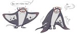 :3 anthro bodily_fluids grey_body humor male solo speckled_body sweat text tired vongulli nintendo splatoon big_man_(splatoon) fish manta_ray marine ray_(fish) stingray english_text hi_res