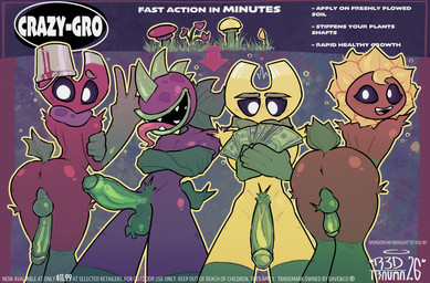 anthro anthrofied anus arched_back backsack balls black_sclera brown_body bucket_on_head butt clothing crossed_arms fake_advertisement femboy flower foreskin fungus genitals group headgear headwear leaf leaf_tail lineup looking_at_viewer looking_back male money money_spread mushroom nude penis petals plant presenting presenting_hindquarters presenting_penis pubes pupils purple_body red_body sharp_teeth solo spikes standing tail teeth teeth_showing text thick_penis tongue tongue_out white_pupils yellow_body redtrauma electronic_arts plants_vs._zombies popcap_games chomper_(pvz) elemental_creature elemental_humanoid flora_fauna flower_creature fungi_fauna fungi_humanoid humanoid magnet-shroom mushroom_humanoid plant_humanoid sunflower_(pvz) absurd_res english_text hi_res