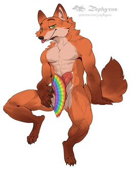 abs animal_genitalia animal_penis anthro biped blep bodily_fluids brown_body brown_fur canine_genitalia canine_penis claws covering covering_self dripping erection fur genital_fluids genitals green_eyes hand_fan knot looking_at_viewer male multicolored_body multicolored_fur muscular muscular_male nude_anthro nude_male orange_body orange_fur penis precum precum_drip simple_background sitting solo tan_body tan_fur toe_claws tongue tongue_out white_background zephyxus disney zootopia nick_wilde canid canine fox mammal red_fox true_fox 2026 digital_media_(artwork)