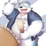 anthro batchi belly blush drum holding_object humanoid_hands male musical_instrument one_eye_closed overweight overweight_anthro overweight_male percussion_instrument percussion_mallet simple_background solo taiko_drum wink park_draw canid canine canis mammal wolf 1:1 2016 absurd_res hi_res