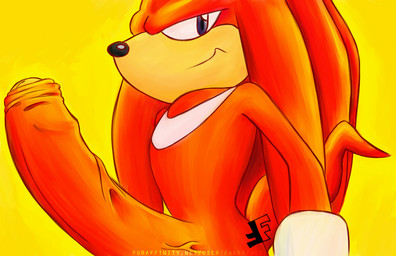 anthro big_penis black_nose blue_eyes erection flesh_dreadlocks foreskin genitals huge_penis humanoid_genitalia humanoid_penis looking_at_viewer male markings orange_body orange_penis orange_skin penis proud serious simple_background smile smug solo tail tan_body tan_skin vein veiny_penis white_markings yellow_background fakerface sega sonic_the_hedgehog_(series) knuckles_the_echidna echidna mammal monotreme source_request warm_colors