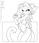 anthro big_breasts bikini breasts clothing electric_fan female hair holding_object navel open_mouth shirt simple_background solo swimwear tail topwear two-piece_swimsuit white_background conditional_dnp jollyjack sequential_art kat_vance felid mammal 2013 monochrome