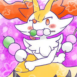 ambiguous_anthro ambiguous_gender anthro biped blush blush_stickers crossed_arms dango_(food) food food_in_mouth front_view holding_food holding_object looking_at_viewer low-angle_view object_in_tail open_:3 shrimp_(food) simple_background solo tail annyui0611 nintendo pokemon braixen canid generation_6_pokemon mammal pokemon_(species) 1:1 2024 digital_drawing_(artwork) digital_media_(artwork) half-length_portrait hi_res japanese_description portrait translated_description