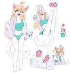 4_toes 5_fingers anthro bikini bikini_bottom breasts butt clothing crossed_legs exclamation_point feet female fingers fur humanoid_hands pawpads paws pillow pink_pawpads plantigrade shirt simple_background soles solo stretching swimwear tank_top toes topwear two-piece_swimsuit white_body white_fur yellow_eyes rz54 nintendo nintendo_switch emma_(rz54) domestic_cat felid feline felis mammal absurd_res hi_res pictographics